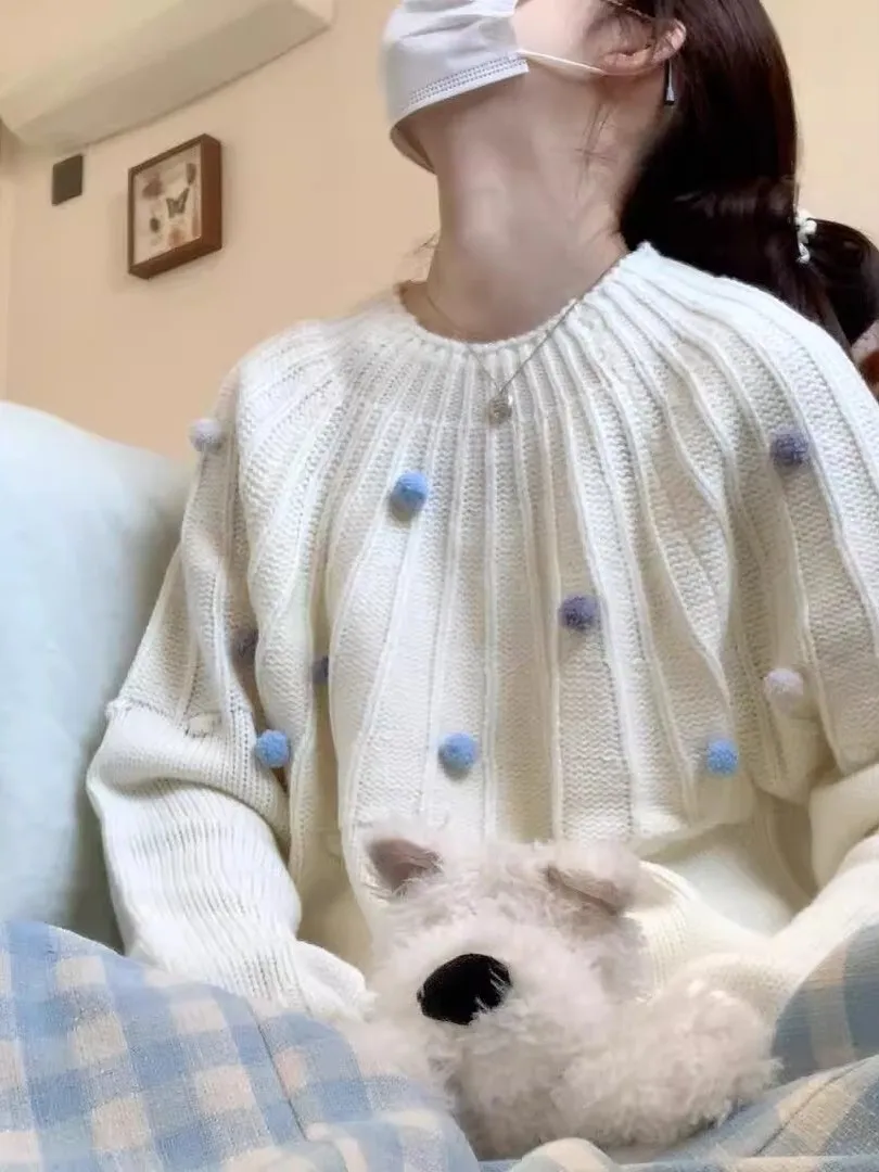 

Sweet Sle Oversized круглый трикотаж Ne, осенне-зимняя верхняя одежда, повседневный свободный универсальный топ для молодых женщин в 20-х годов