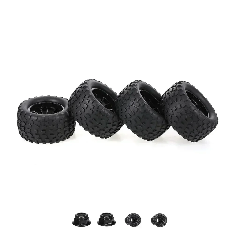 4pcs 125mm Rubber 1/10 RC Monster Truck Tires and Wheel Rims 12mm Hex With Nylon 4mm Lock Nuts For Trxs Himoto HSP HPI Redcat