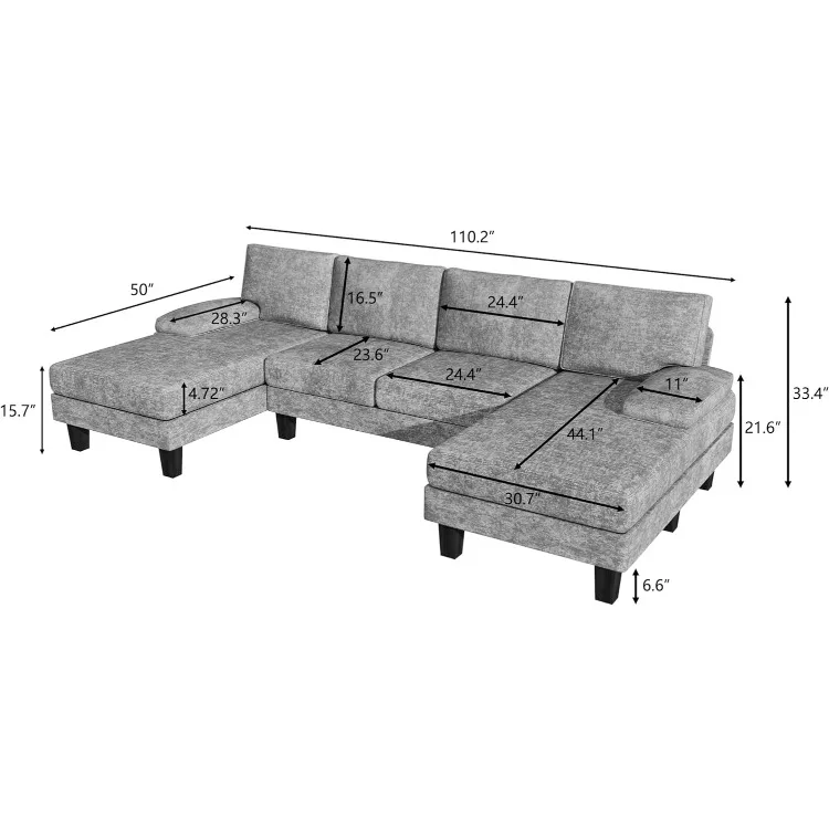 Cabrio Schnitts ofa U-förmige Couch mit weichem modernen Baumwoll-Chenille-Stoff für Wohnzimmer, übergroße Sitze mit