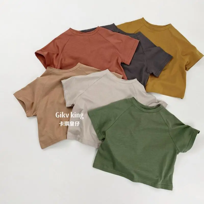 

2026 Summer New Children Short Sleeve O-neck T Shirts Boys Girls Solid Loose Tee Toddler Breathable Cotton Tops Kids Clothes