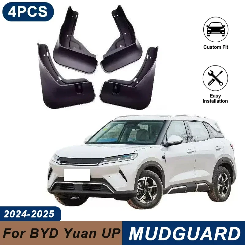 4PCS Car Mud Flaps For BYD Yuan UP 2024-2025 Waterproof Anti-Splash Fender Mudguards Auto Exterior Accessories