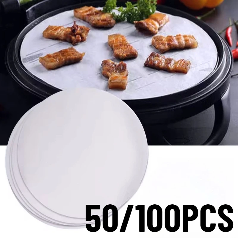 50/100PCS Backpapier Runden Nicht Stick Backpapier Kuchen Gebäck Keks Grill Matte Küche Air Friteuse Liner werkzeuge