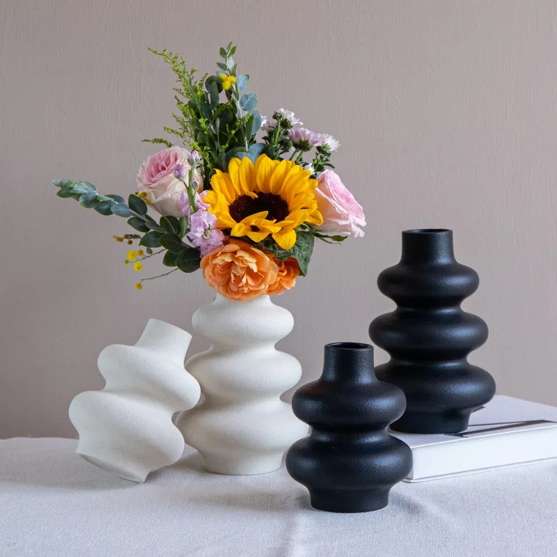 Creative Multi-Layered Large Round Ceramic Vases Modern Irregular Hydroponic Flower Vases Crafts Indoor Living Room Decoration