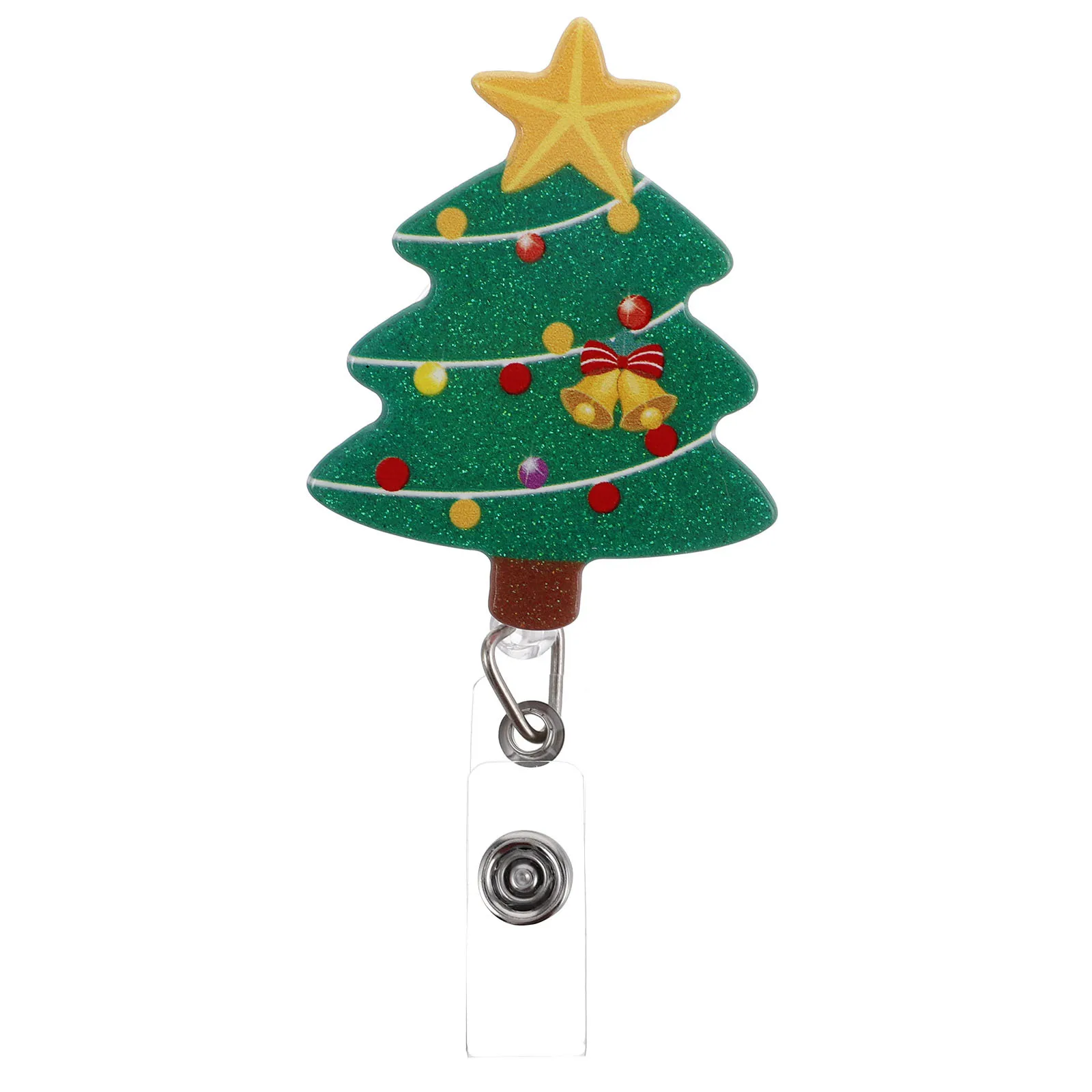 

Christmas Tree Badge Reel Retractable Id Clip Nurse Badge Holder For Holiday Name Tags Accessory Car Interior Decor