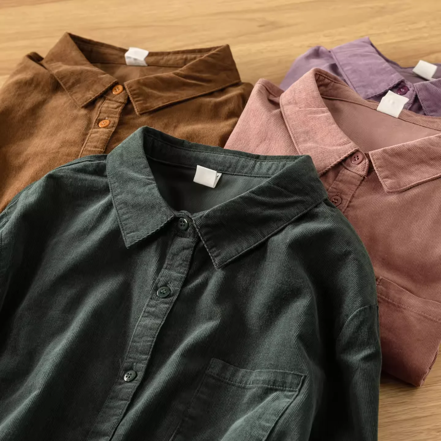 

Женская вельветовая рубашка в японском стиле, винтажные зеленые, фиолетовые, кофейные однотонные блузки с длинными рукавами для женщин, зима-осень, плотные шипы