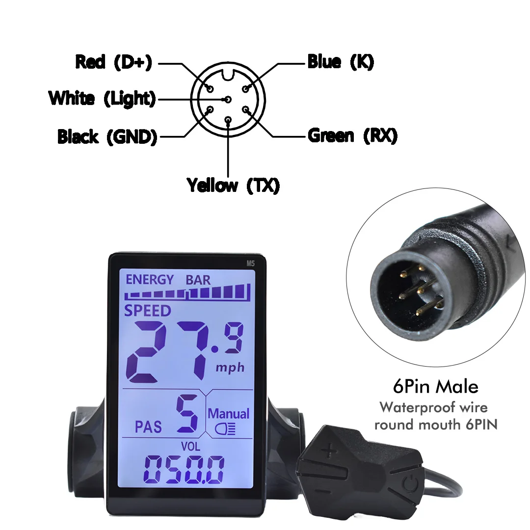 UART2 M5 24V 36V 48V elektrische fiets Kleurrijk display E-scooter LCD-paneel met USB UART voor elektrische bergfietsonderdelen (6PIN)