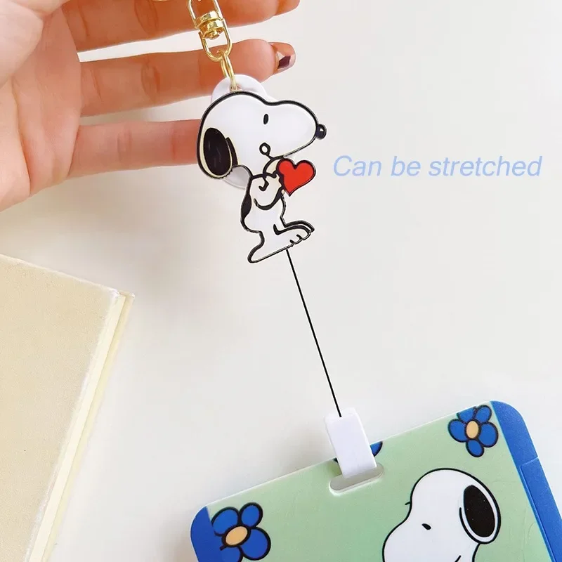 Snoopy Card Holder with Stretchable Badge Reel Employee Pass Work Card Case Sleeve ID Credit Bus Card Cover Student Keychain