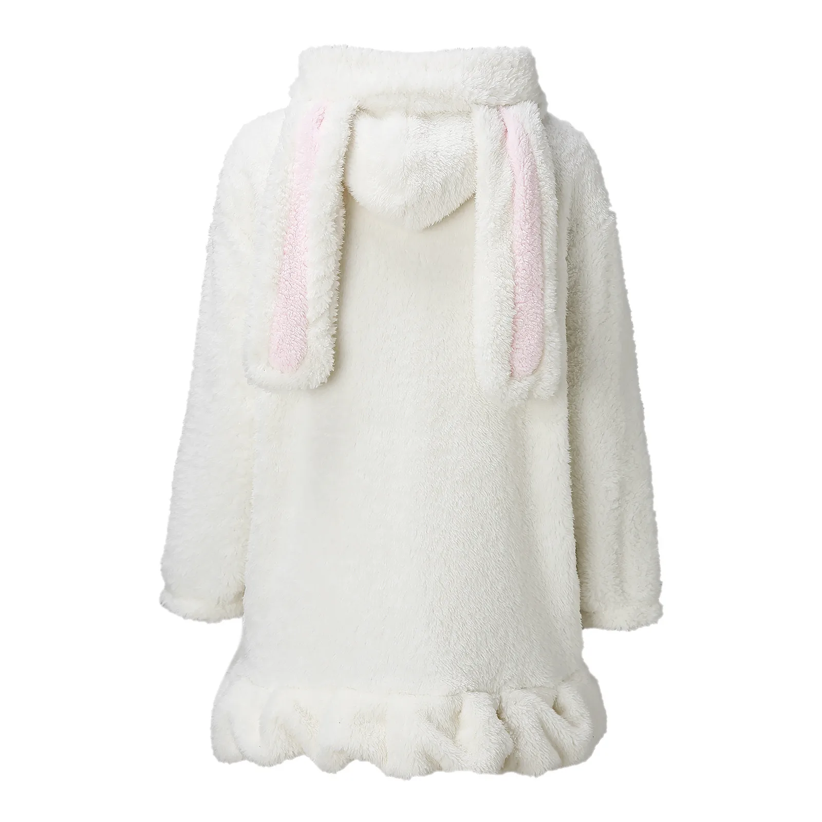 Women\'s Fluffy Bunny Hoodie Casual Fashion Solid Color Kawaii Coat Loose Long Sleeves Hoodie Crop Coat Cute Warm Hoodies Winter