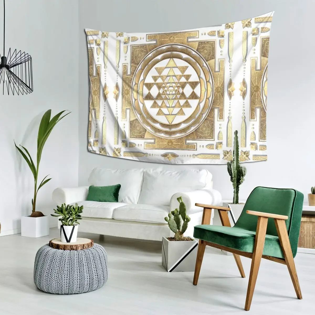 Golden Sri Yantra Tapestry Art Wall Hanging Aesthetic Home Decor Tapestries for Living Room Bedroom Dorm Room