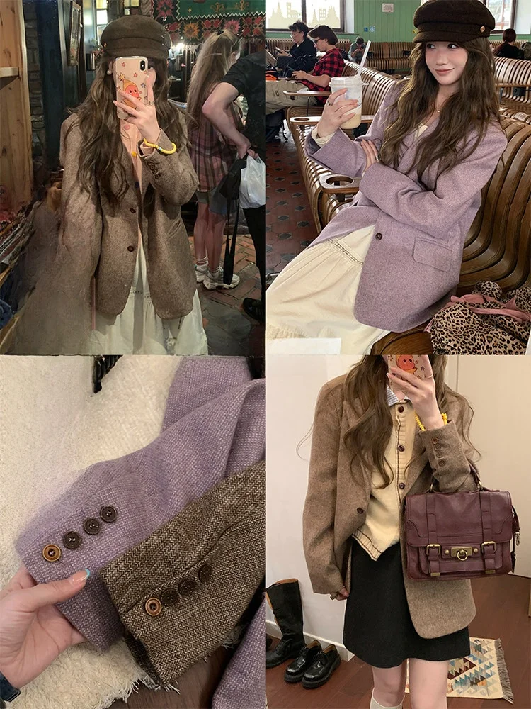 

Женский повседневный пиджак Miaolab из 40% шерсти, прямого кроя, с длинными рукавами, стандартный крой