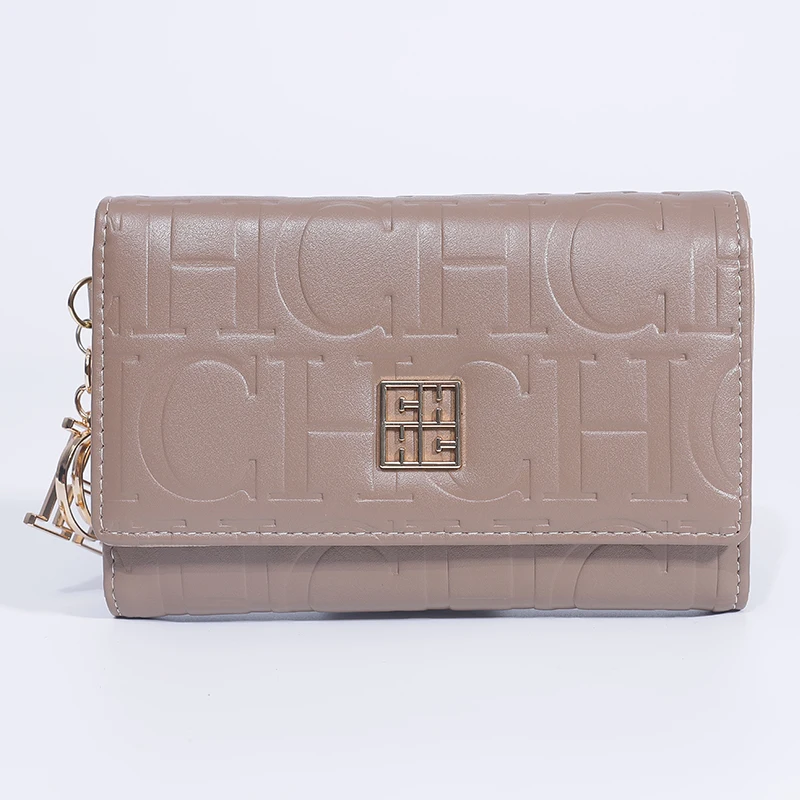CH Fashion Autumn/Winter Small Wallet 2025 New Solid Color Letter Embossed Male and Female Multi Card Slot Wallet