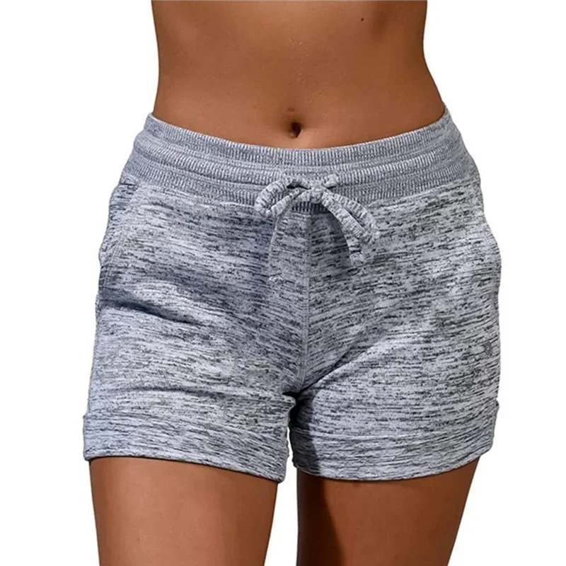 Solid Slant Pocket Drawstring Shorts Casual Elastic Waist Fitted Shorts Women's Clothing