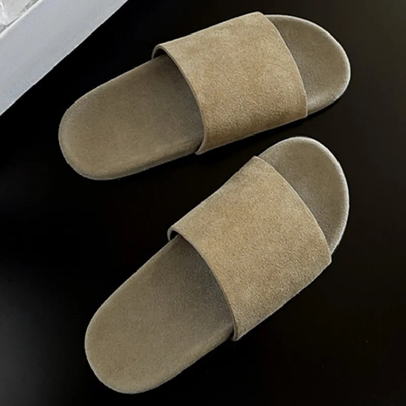 

Jenny & Dave/летняя обувь, скандинавские минималистичные тапочки из коровьей замши для уличной одежды, ленивые тапочки на плоской подошве, сандалии для женщин