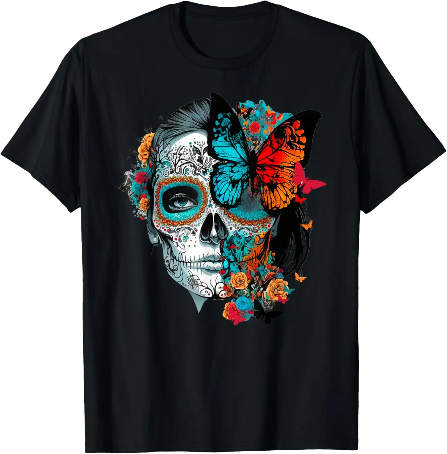 Dia de Los Muertos Floral Sugar Skull Gothic Day Of The Dead T-Shirt