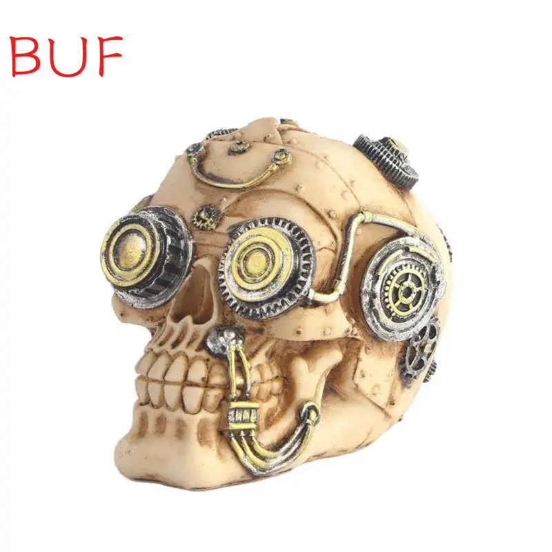 

Halloween Steampunk Skull Statue Home Decor Human Head Skeleton Cranium Figurine Cyborg Protruding Gearwork Skull sculpture 8093