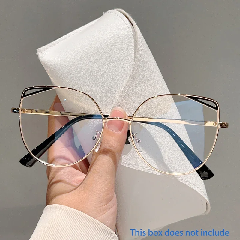 KAMMPT Oversized Cat Eye Glasses Women New Vintage Metal Rim Blue Light Blocking Eyeglasses Trendy Fashion Design Optical Frames