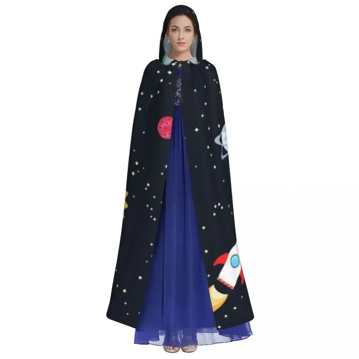 Adult Halloween Planets Spaceship Cloak Cape Hooded Medieval Costume Full Length Dress Coat