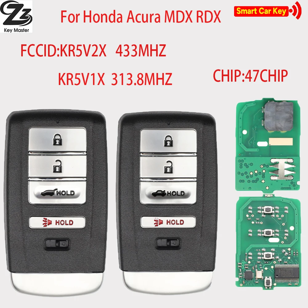 

Беспроводной автомобильный ключ-пульт Zz ID47 KR5V2X/KR5T21 433.9МГц KR5V1X 313.8МГц для Acura TLX ILX MDX RDX RLX 2015-2020