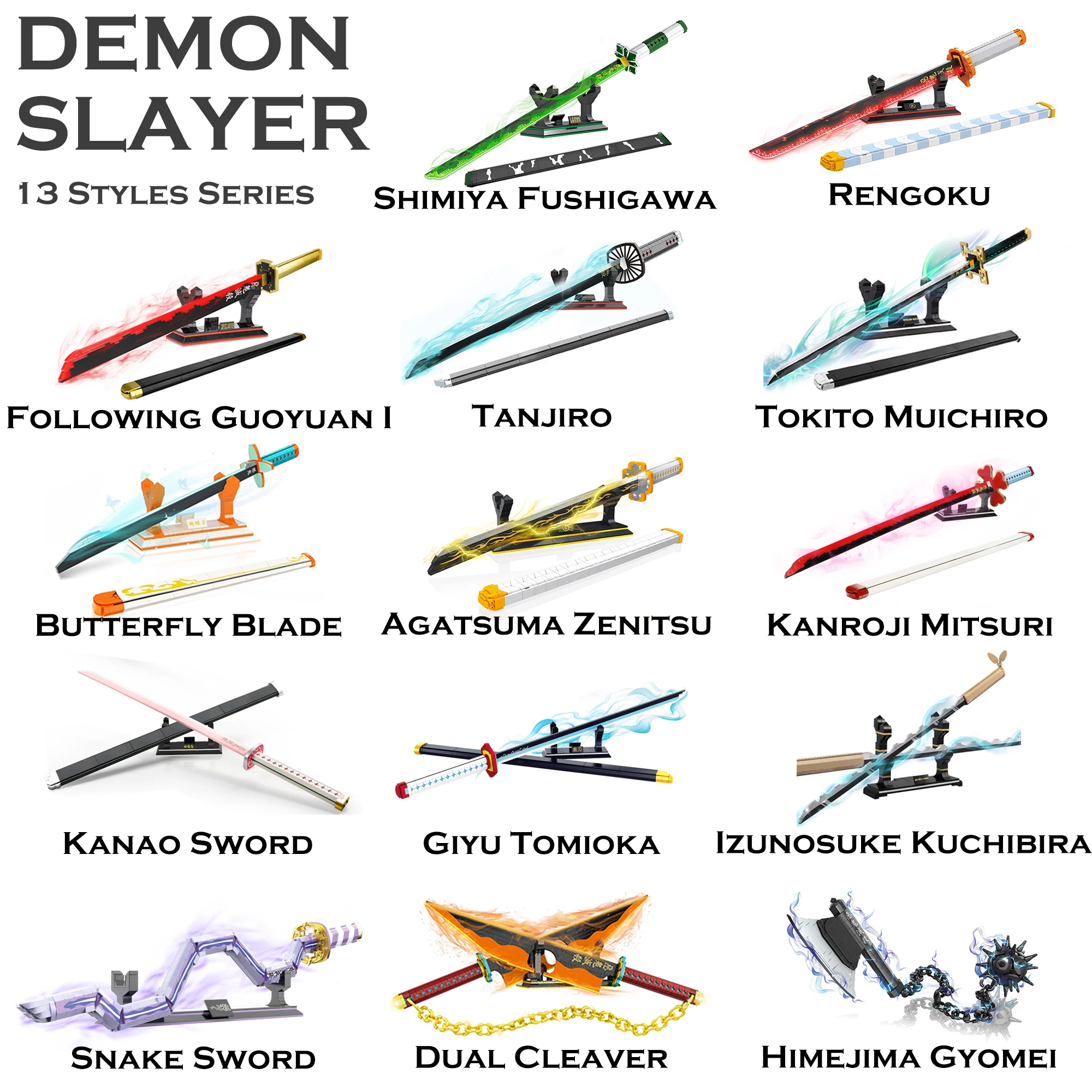 

Complete Set of Sun Wheel Swords Home Collection Includes Scabbard and Sword Stand Anime Samurai Sword Building Block Gift Set