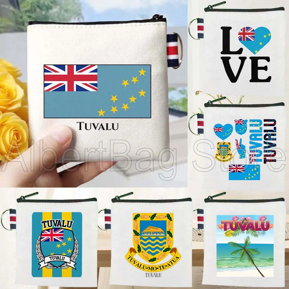 

Tuvalu Tuvaluan Flag Patriotic Travel Gifts Canvas Key Coin Purse Small Square Cotton Bag Storage Card Wallets Holders Pouch