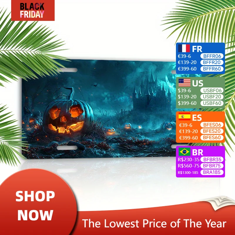 Halloween Celebration Gothic Castle Car Front License Plate - UV Ink Print, Scratch Resistant, Aluminum Gift for Car Enthusiasts