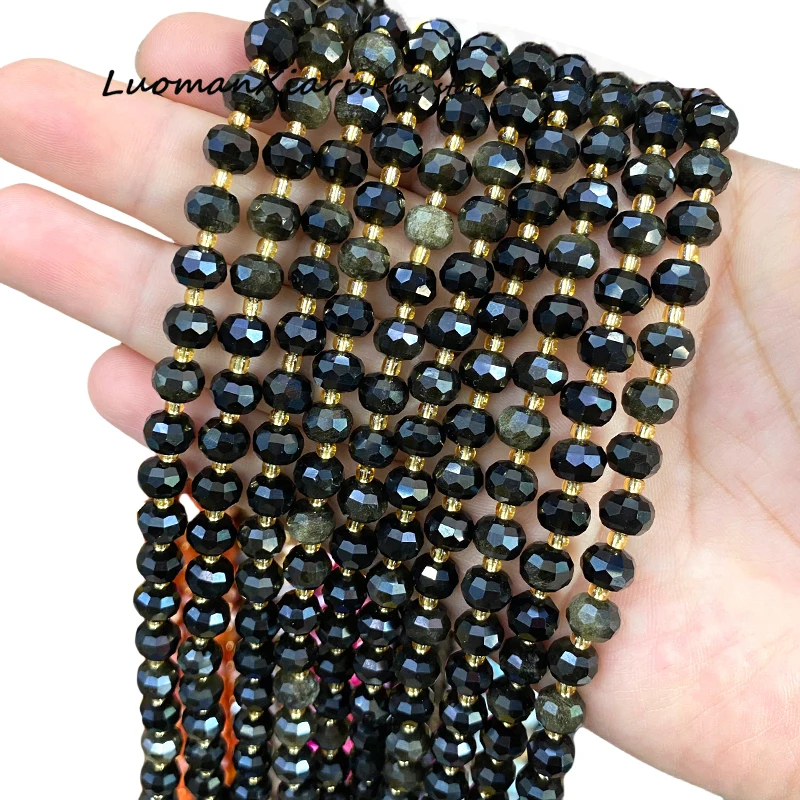 

6x8mm Faceted Rondelle Natural Stone Golden Obsidian Loose Spacer Beads for Jewelry Making Diy Bracelets Charms Accessories