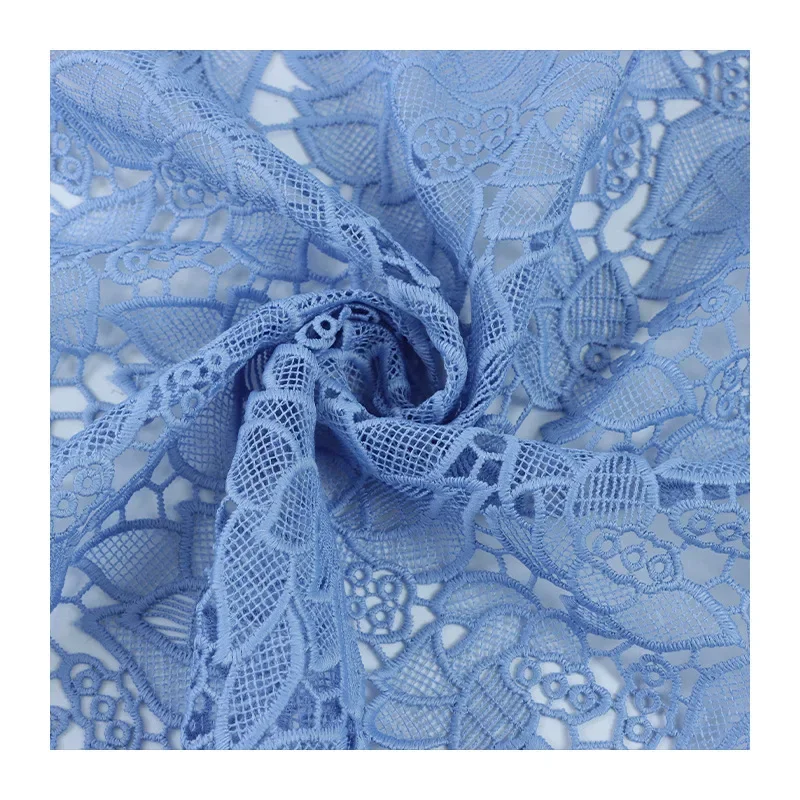 Niebieska haftowana koronkowa tkanina na sukienkę, Cheongsam, modna tkanina designerska, dodatki odzieżowe na metry