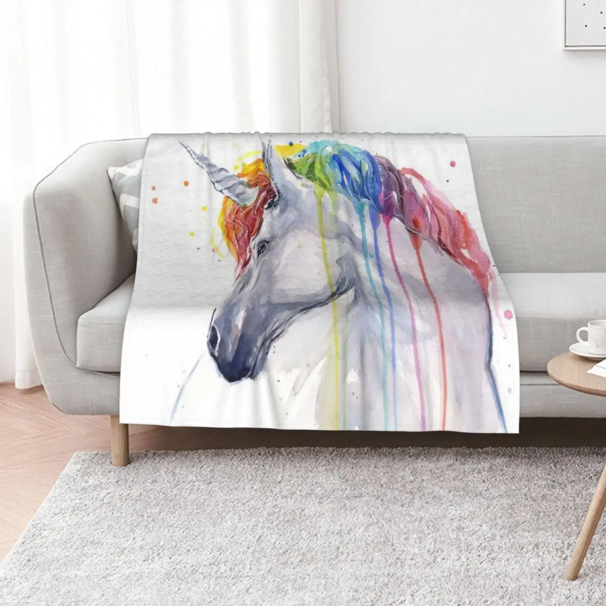 

Rainbow Unicorn Watercolor Throw Blanket Fashion Sofas Retros Thermals For Travel Extra Large Throw Blankets