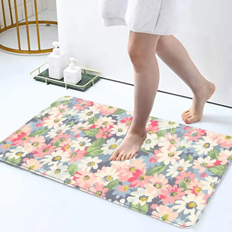 Beautiful Flower Print Design Soft Carpet Bathroom Non-silp Doormat Suitable for Living Room Entrance Decorative Accessories Pad