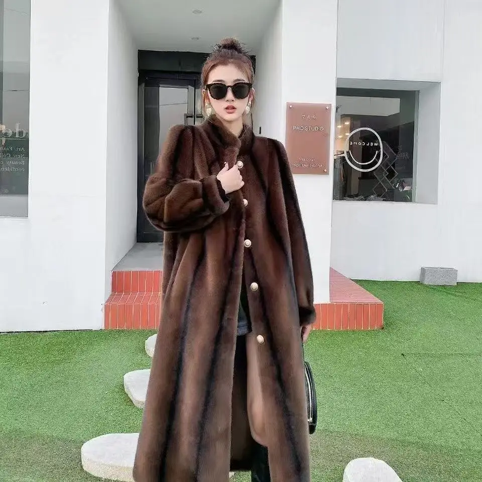 秋冬新作ミディアム丈フェイクオッターコートヴィンテージヘップバーンスタイルエレガントレトロ中年女性ファッションアウター