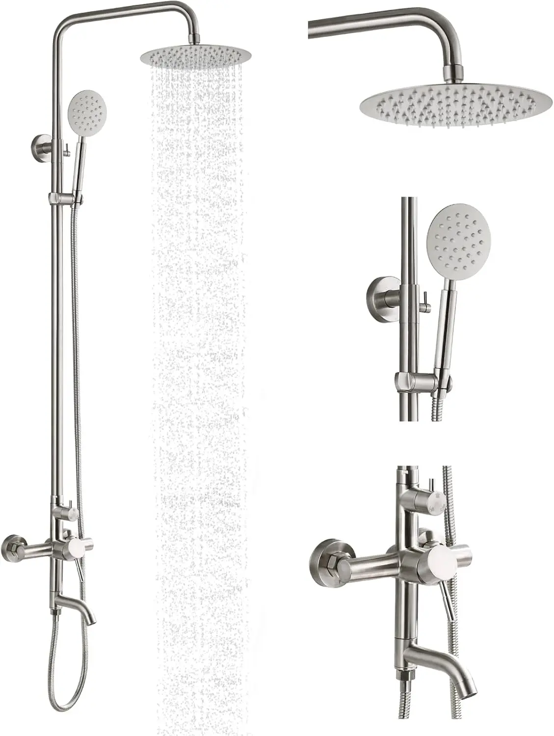 

Душевая система из нержавеющей стали с тремя функциями: регулируемой тропической душевой лейкой и ручным распылителем, настенная, для ванной комнаты