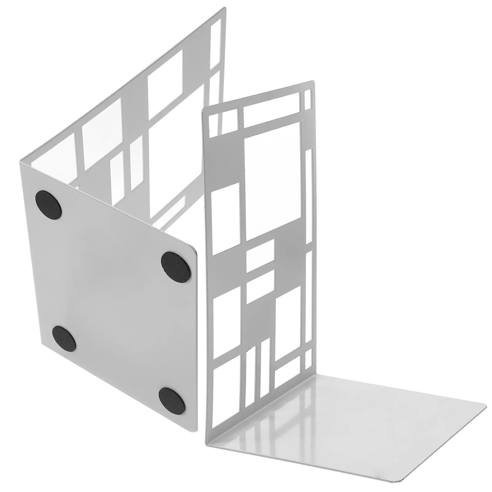 1Pair Exquisite Crafted Metal Bookends Square Design Book Stand for Study Room Bookshelf Organization Desktop Book Holder