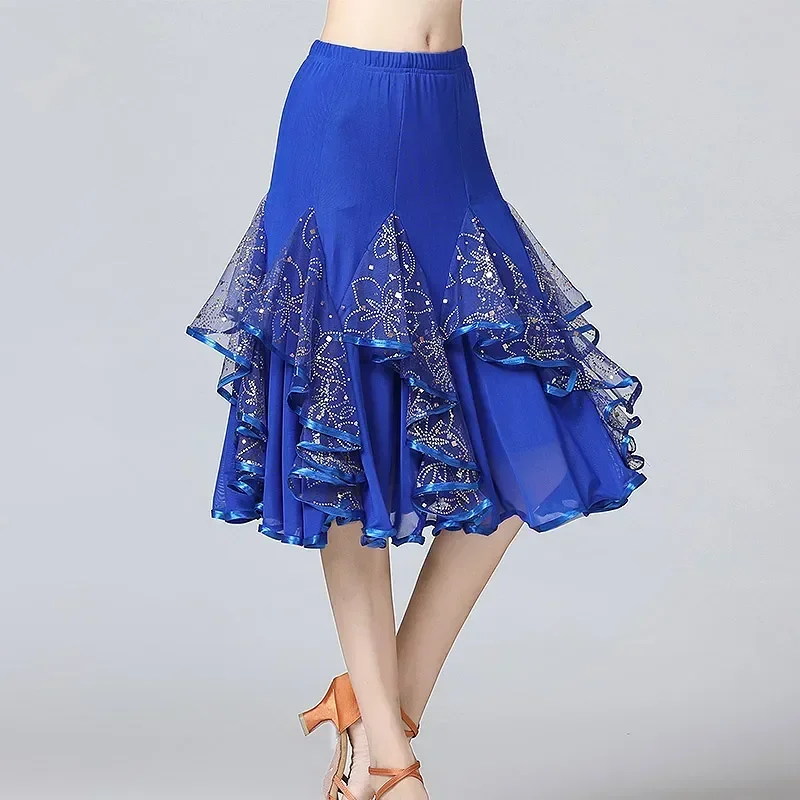 New Ballroom Dance Skirts Women Latin Tango Modern Dancing Skirts National Standard Waltz Flamenco Competition Dance Dress