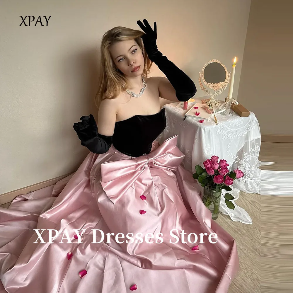 

XPAY Contrast Color Formal Evening Dresses Women Robe de soiree Pink And Black Long Party Dress Big Bow Birthday Customized
