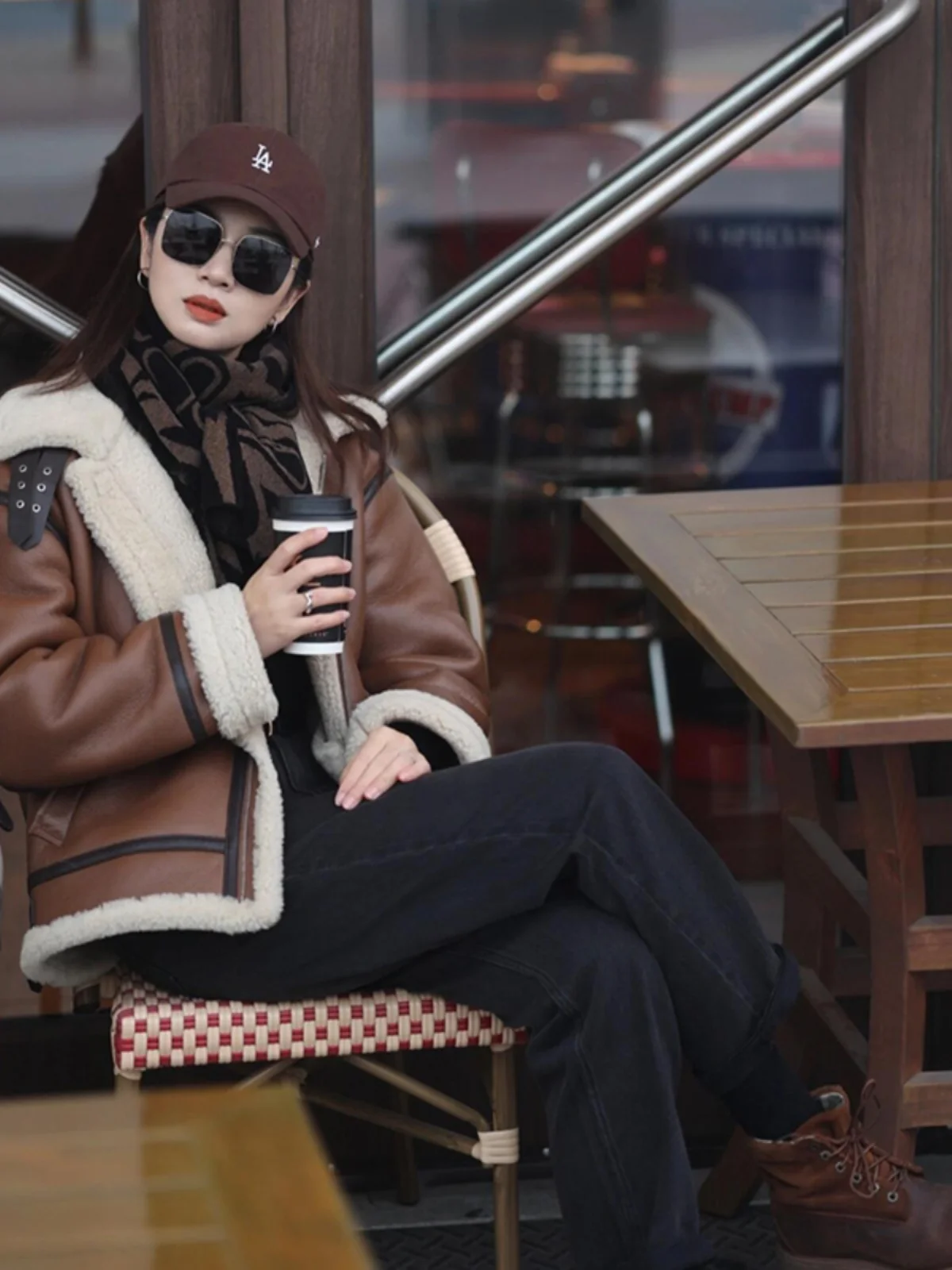 

Lamb Fur Lined Biker Jaet Men's Winter Thiened Cotton Coat Warm Youth Faion Loose Fit Long Sve Zipper Closure Pure C...