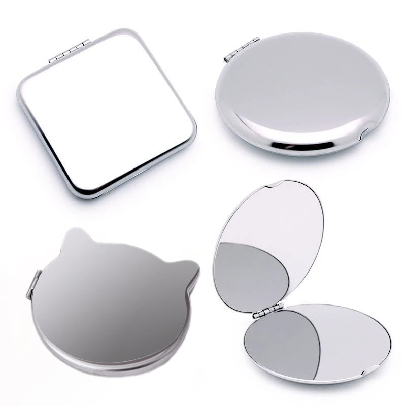 1Pcs Stainless Steel Makeup Mirror Portable Small Mirror Handheld Double-sided Folding Mirror Beauty Tool