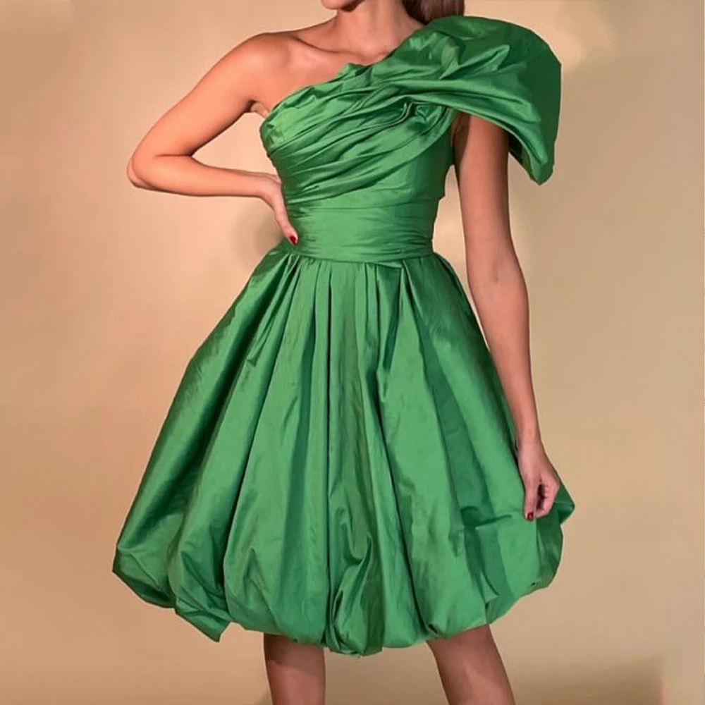 

Green Prom Dresses One Shoulder A-Line Mini Homecoming Dress Pleat Draped Birthday Party Gowns Customized فساتين سهرة