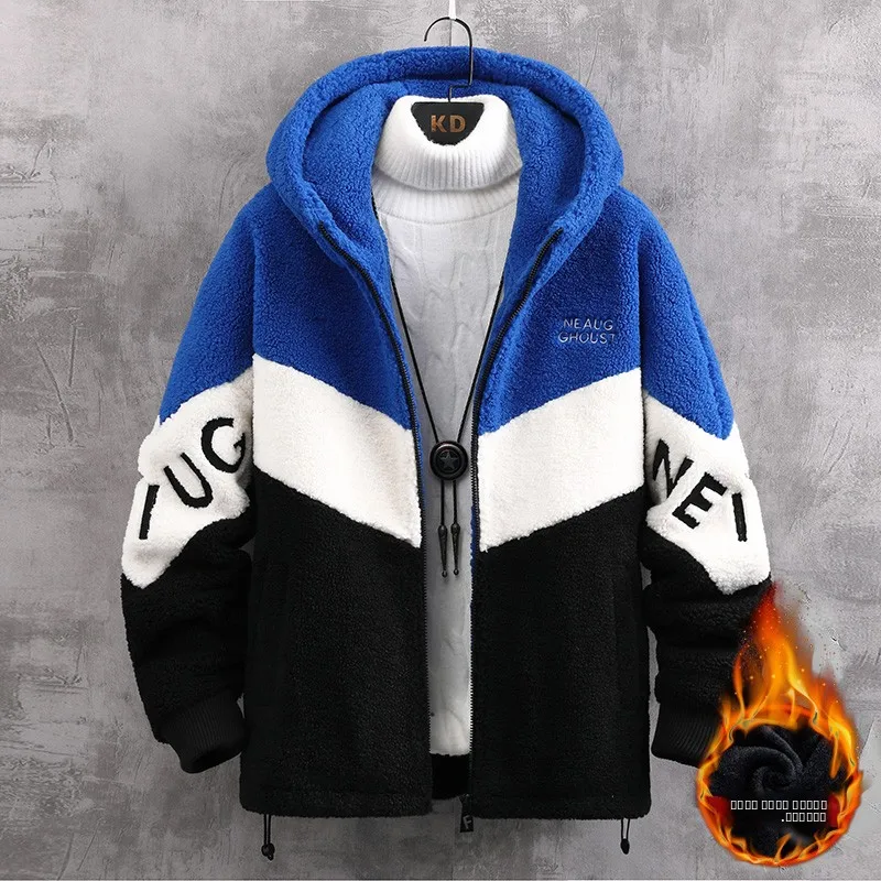 

Зимняя утепленная куртка из хлопка с начесом под овчину для мужчин, модная свободная модель с капюшоном, хит продаж 2025 года, пальто из хлопка с начесом.