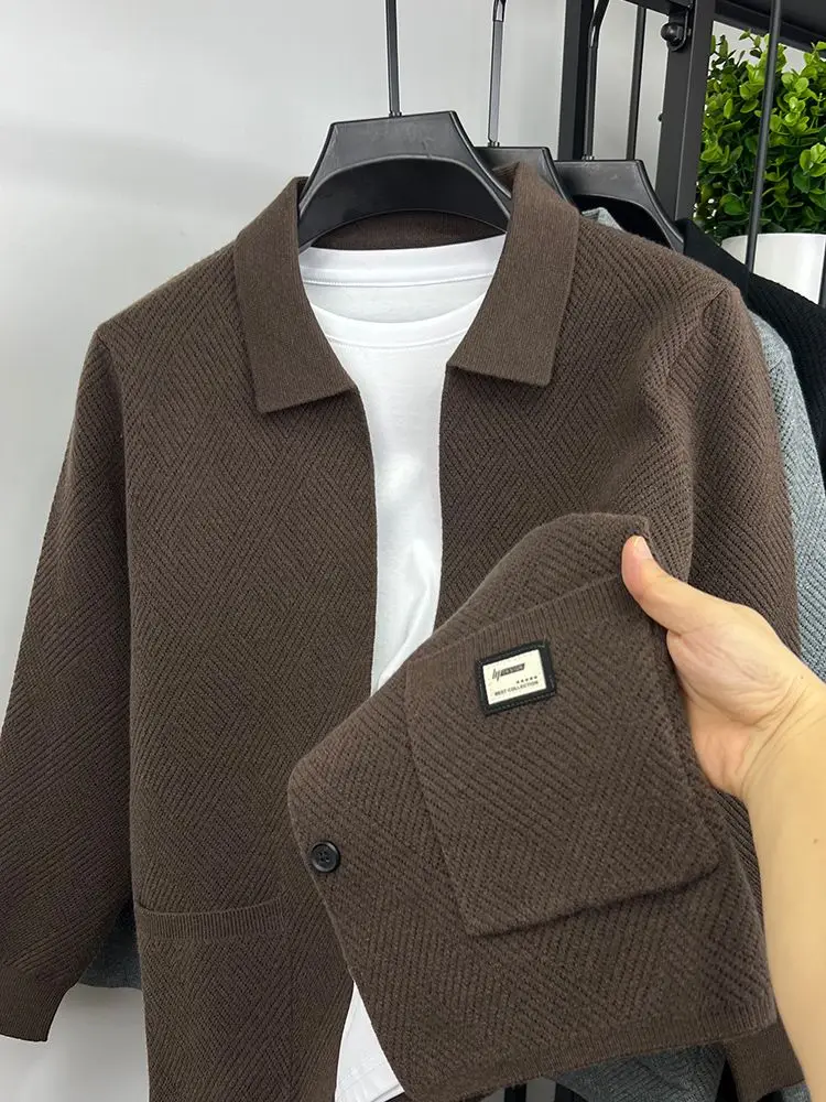 

Spring Autumn Knitted Sweater Jaet Men's Casual Color Trendy Collar Knit Open Cardigan Long Sve Warm Polyester Fiber