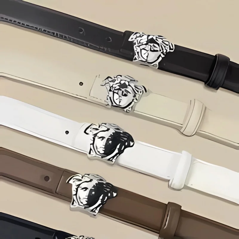 فستان جلد طبيعي نسائي بحزام خصر من الجينز مع إبزيم سلس من سبيكة ماركة فاخرة ضيقة بعرض 1.3 سم