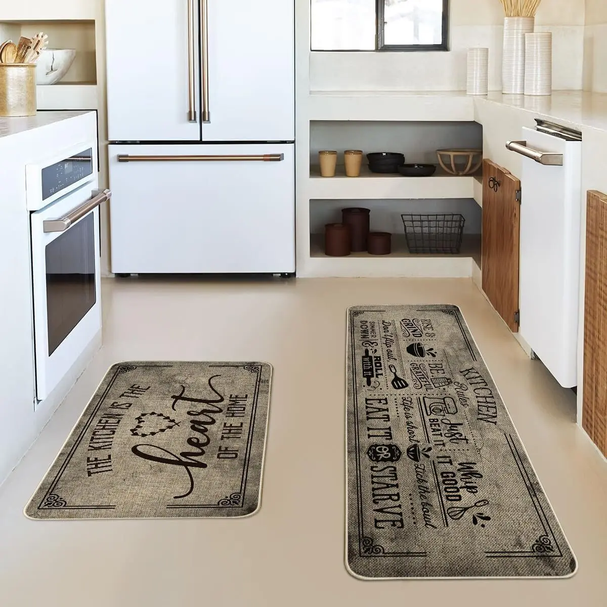 VIKAMA American Blackboard Kitchenware Letter Kitchen Floor MATS, Non Slip And Wear-Resistant Corridor Carpets, Home Decoration