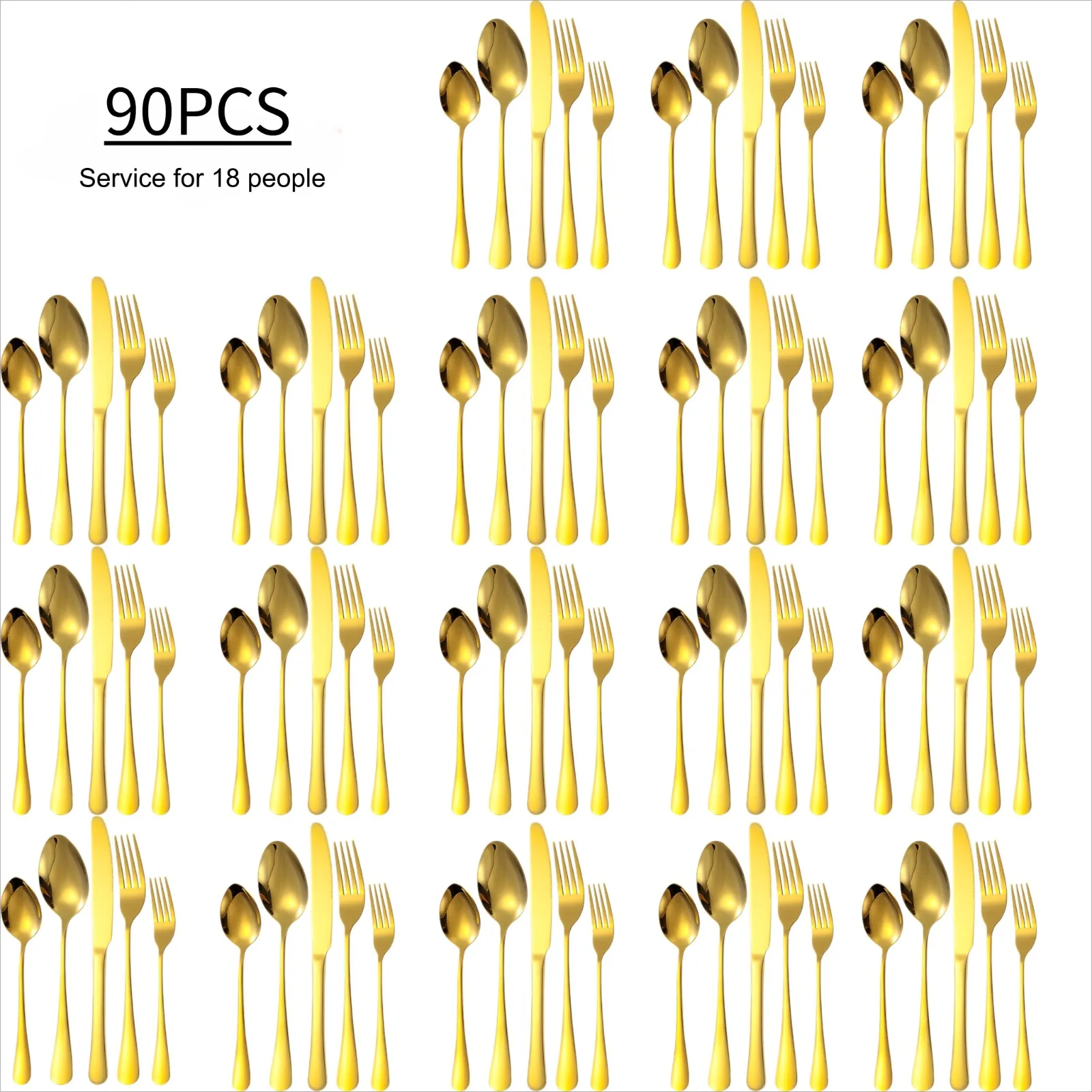 

90pcs Golden Stainless Steel Flatware Set for 18 Guests Complete with Teaspoons Ideal for Wedding Banquet Restaurant Home Use