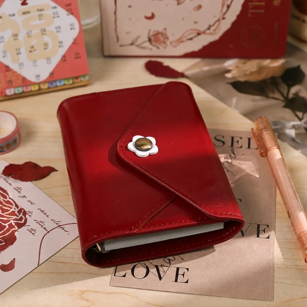 PU Leather Cover Tri-fold Envelope-Style Loose-Leaf Notebook Vintage Detachable Office Notepad Replaceable Inner Pages