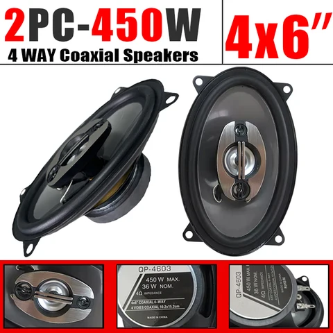 1 пара 4X6 дюймов (2x450 Вт) 900 Вт автомобильный динамик Hi-Fi аудио 4-полосный полнодиапазонный частотный коаксиальный дина...