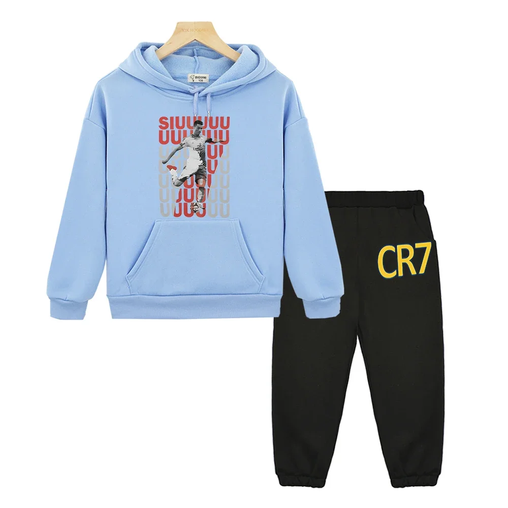 

Football Idol CR7 Print boy girl Hooded Sets Fleece sweatshirt Autum pullover Children suit Anime hoodie kids boutique clothes