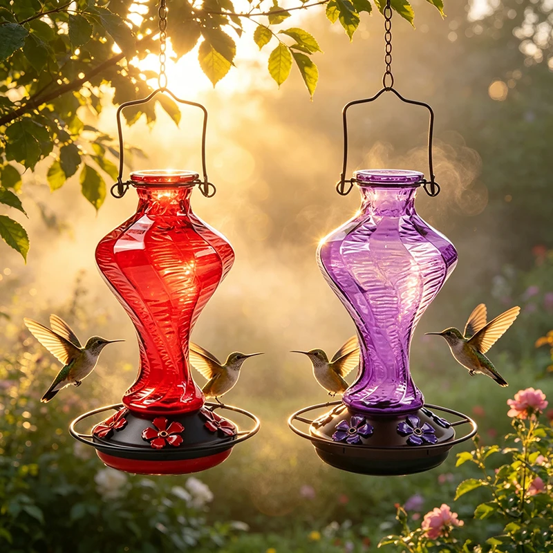 Glass Hummingbird Feeder Hanging Easy Refill Flower Ports Leak Proof for Outdoor Garden Patio Wild Birds Gifts PERFECT