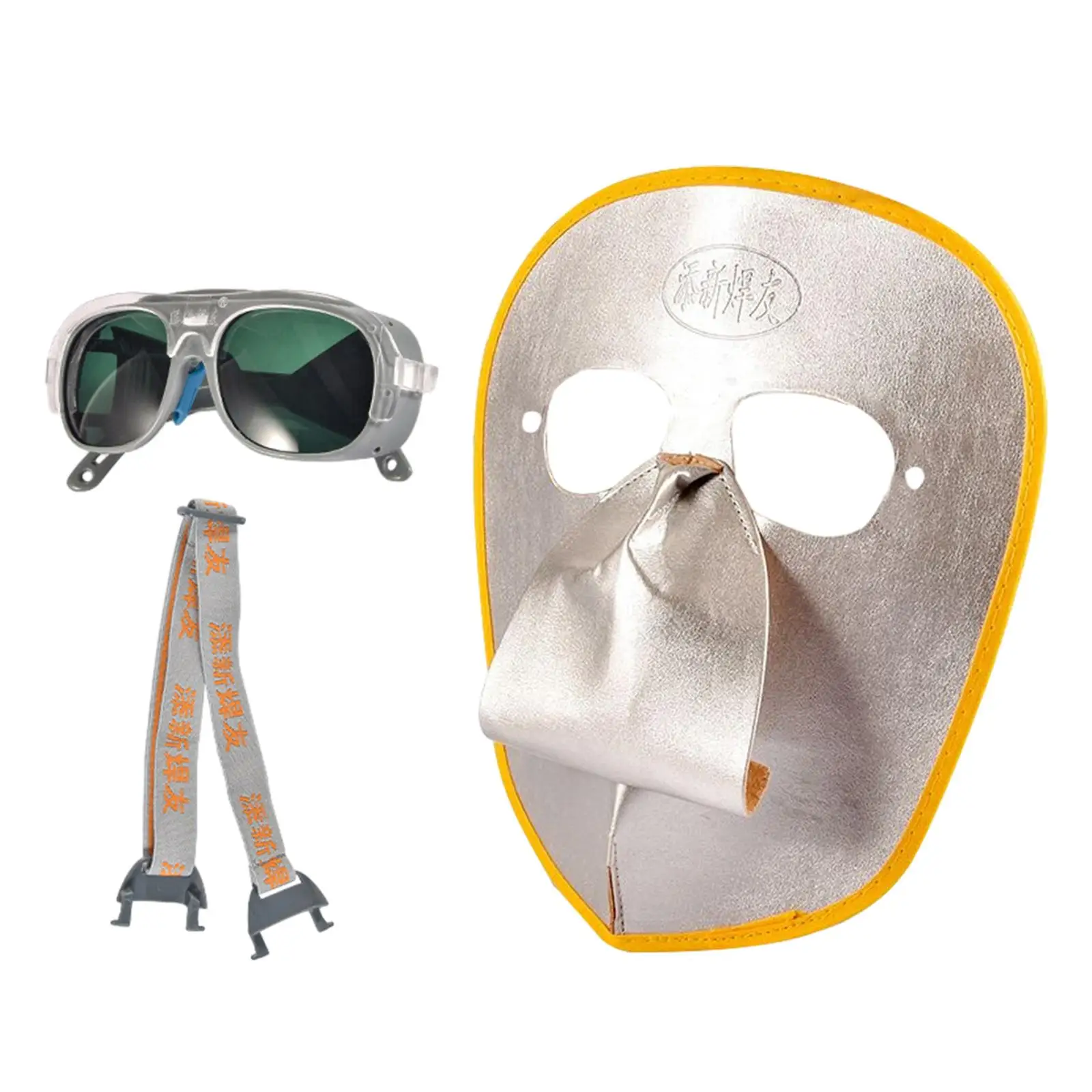 Welding Face Protection Set High Temperature Protection Leather Welding Mask and Welding Goggles for Mechanical Industry