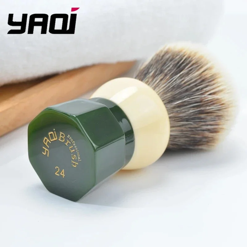 YAQI 24mm Green Obsidian Two-Band Badger Hair Wet Shaving Brush - Premium Men's Grooming Tool for Smooth Shaving Experience