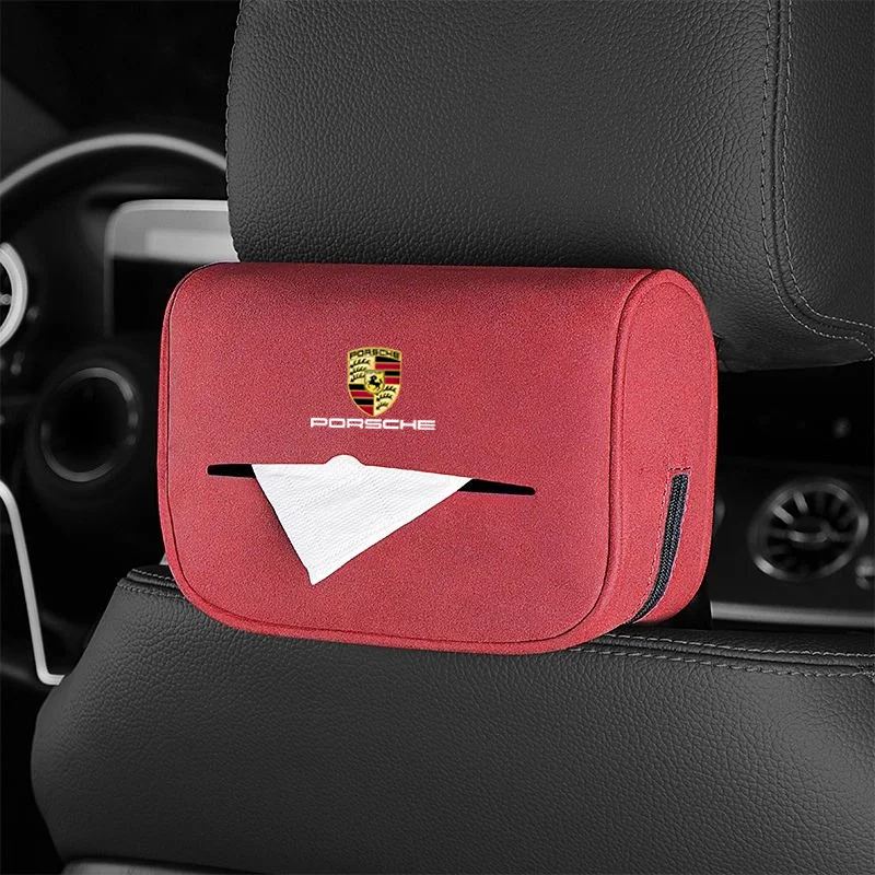 Car Interior Tissue Bag Seat Back Tissue Box For Porsche Cayenne Panamera Macan 911 718 Taycan Boxster Cayman 918 Auto Accessory