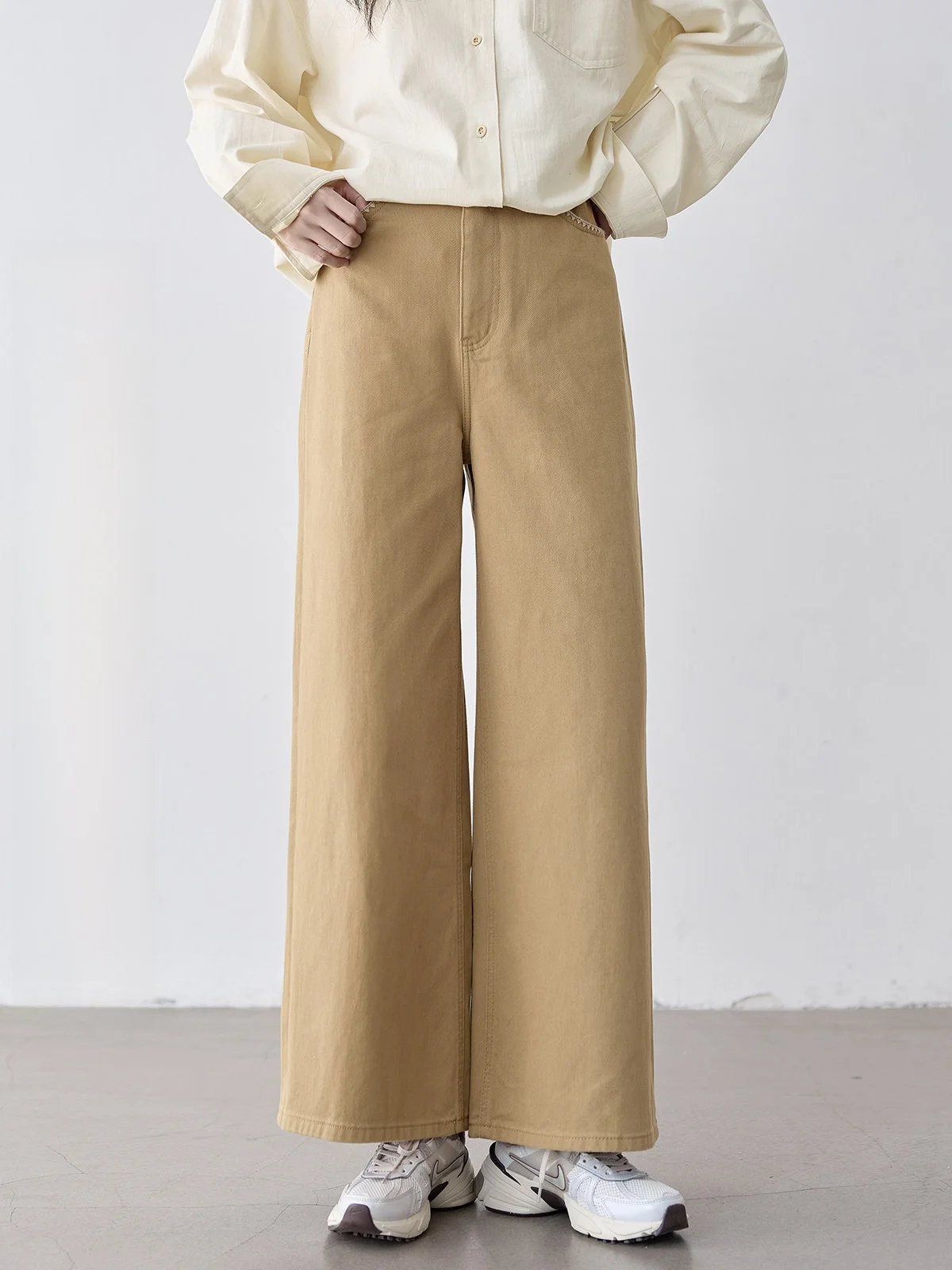 

Khaki Embroidered High Waist Wide Leg Denim Jeans Women's Spring New Sle Design Sensation HUIXI Commute Sle Waed Fabric